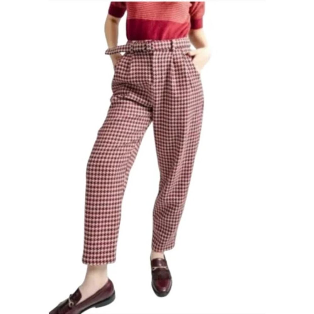 NWOT Womans Lili Sidonio Maroon Knit Houndstooth Trouser Pant Size XS